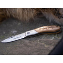 Nóż kieszonkowy BOKER Caveman Steel 440A, niepowlekana, stalowa, zdobiona drewnianą rękojeścią