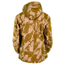 Back view of British Army desert camo MVP Goretex waterproof combat jacket with hood and camouflage pattern
