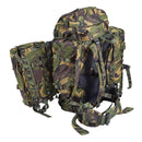 Genuine Dutch Military 60L rucksack in DPM camouflage with removable side pockets and padded straps for tactical use.