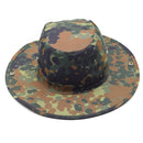 MFH Military bush style hat in flecktarn camo with wide brim and chin strap for outdoor summer use.