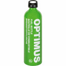 Bright green Optimus fuel bottle with child safety cap, leak-proof and durable for outdoor liquid fuel storage.