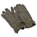 Original British Military MK II leather gloves in dark green with lining and adjustable wrist straps for hand protection