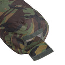 Close-up of original Netherlands military camo waterproof compression storage bag for camping gear and sleeping bags.