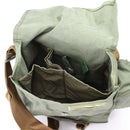 Vintage Soviet-era Polish military OM-14 gas mask carrying bag with adjustable shoulder strap and multiple internal compartments.