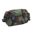 Original U.S. Military shoulder bag pouch in woodland camouflage with buckle closure, durable and versatile for outdoor use.