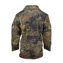 Back view of TACGEAR German Flecktarn military style smock jacket with buttoned adjustable waist and ripstop fabric