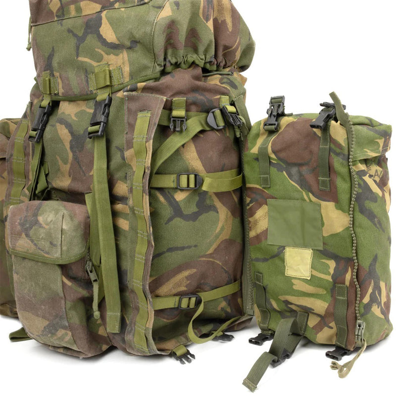 Oryginalne brytyjskie taktyczne plecak Woodland Camo 90 litrów bocznych kieszeni