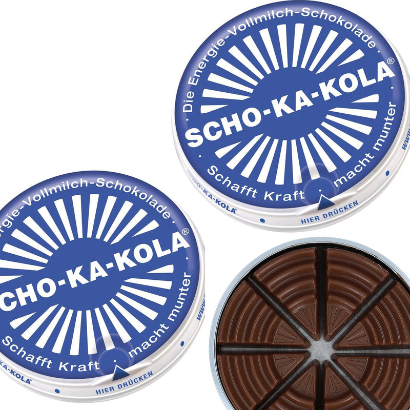 Niemiecka energia mleczna czekolada scho-kola-kola pełne mleko 100 g puszka puszka niebieska