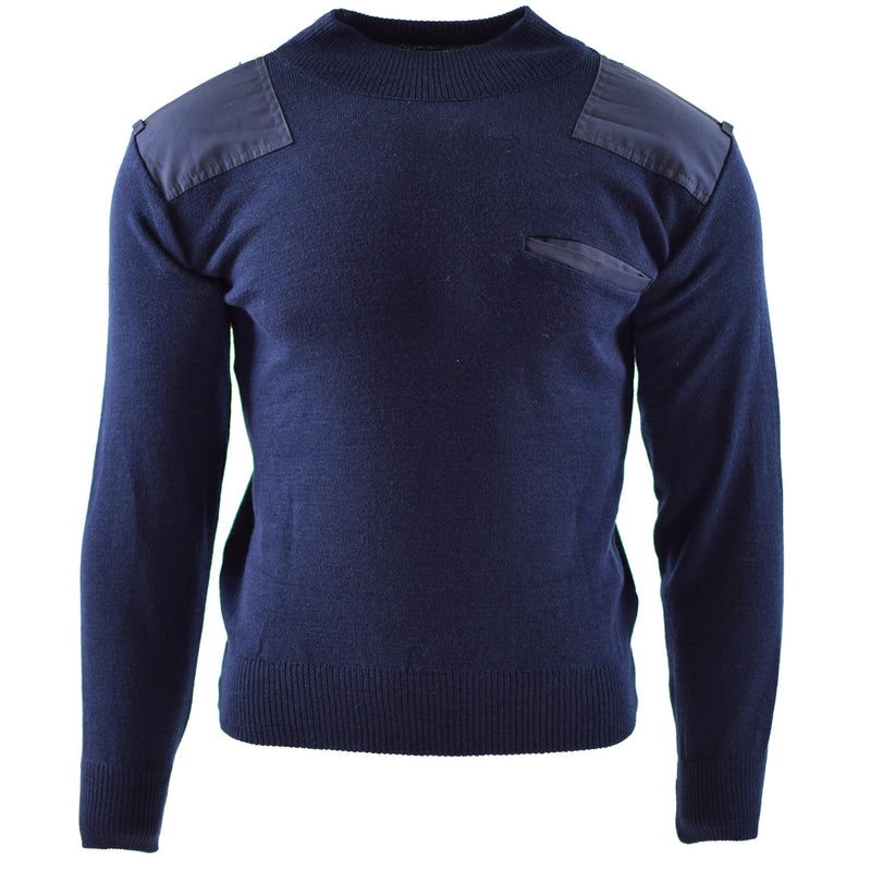 Oryginalny holenderski pullover niebieski sweter wojskowy okrągły oficer