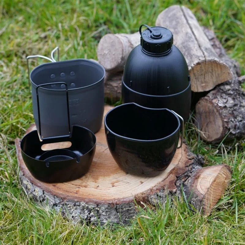 BCB Multi-Pali System gotowania Nato Flask Aluminium Set Set Canteen Black Torebka