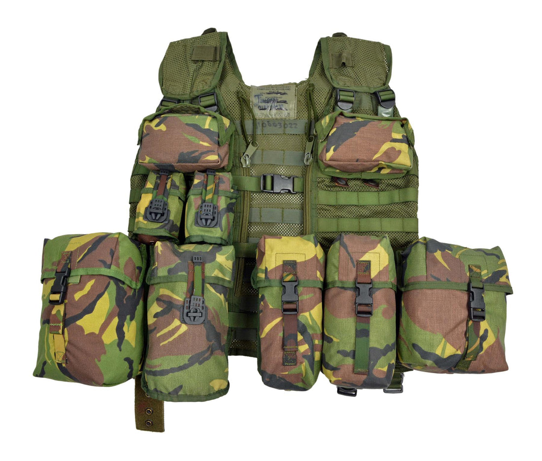 Oryginalna holenderska modułowa kamizelka bojowa z 10 kieszeniami w zestawie DPM Camo
