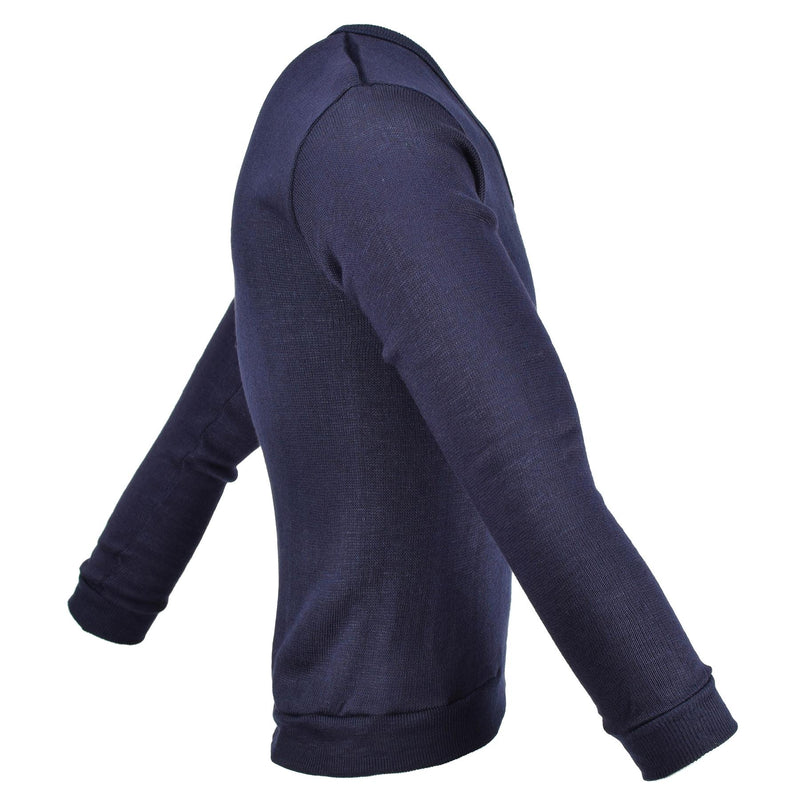 Oryginalny francuska szkoła wojskowa Blue Jersey Army Bluzshirt V-dęp