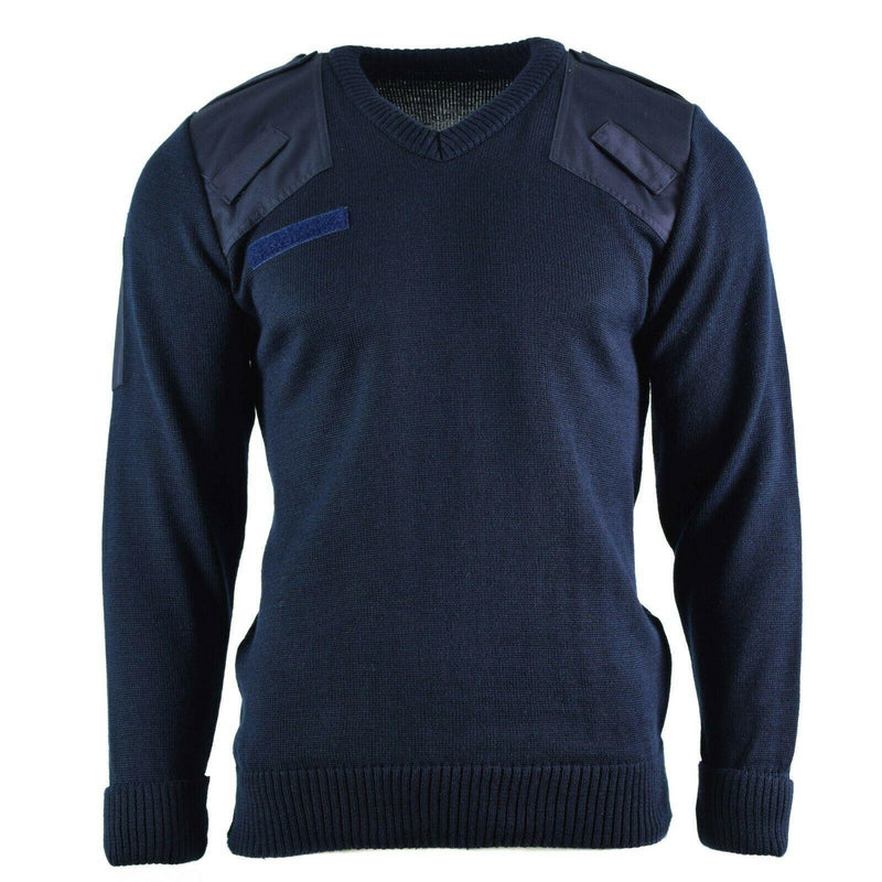 Prawdziwy brytyjski sweter armii policji pullover jumper blue v-dół mężczyźni