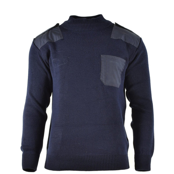 Oryginalny holenderski pullover niebieski sweter wojskowy okrągły oficer