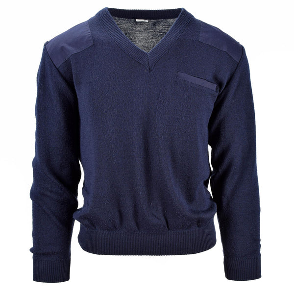 Oryginalny holenderski sweter blue wojskowy oficer v-denik menu men skoczek