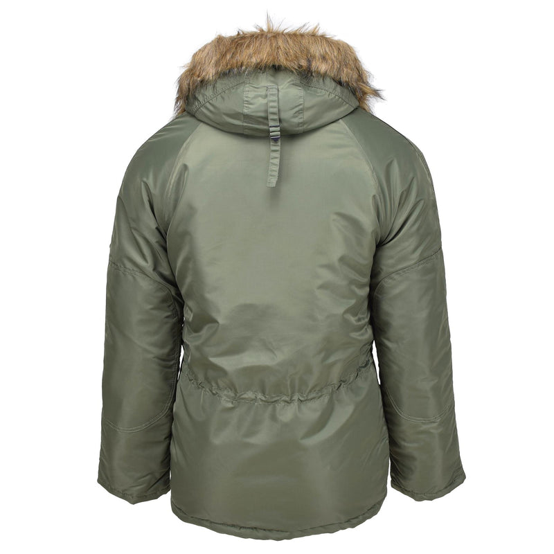 Mil-Tec marka amerykański styl wojskowy Aviator Parkana N3B Faux Fur z kapturem oliwka nowa