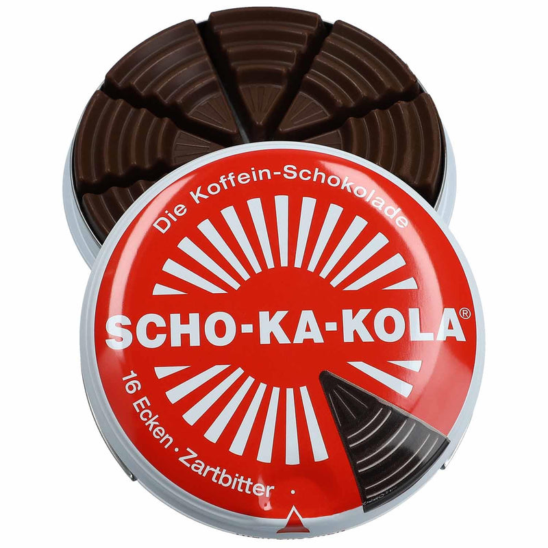 Niemiecka energia ciemna czekolada Scho-ka-kola kofeina i cola orzech 100 g puszka puszka