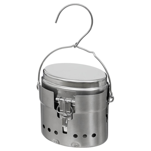 MFH Szwedzka armia Trangia Mess Mess Repro M40 Stal nierdzewna 1,5L Burner kempingowy