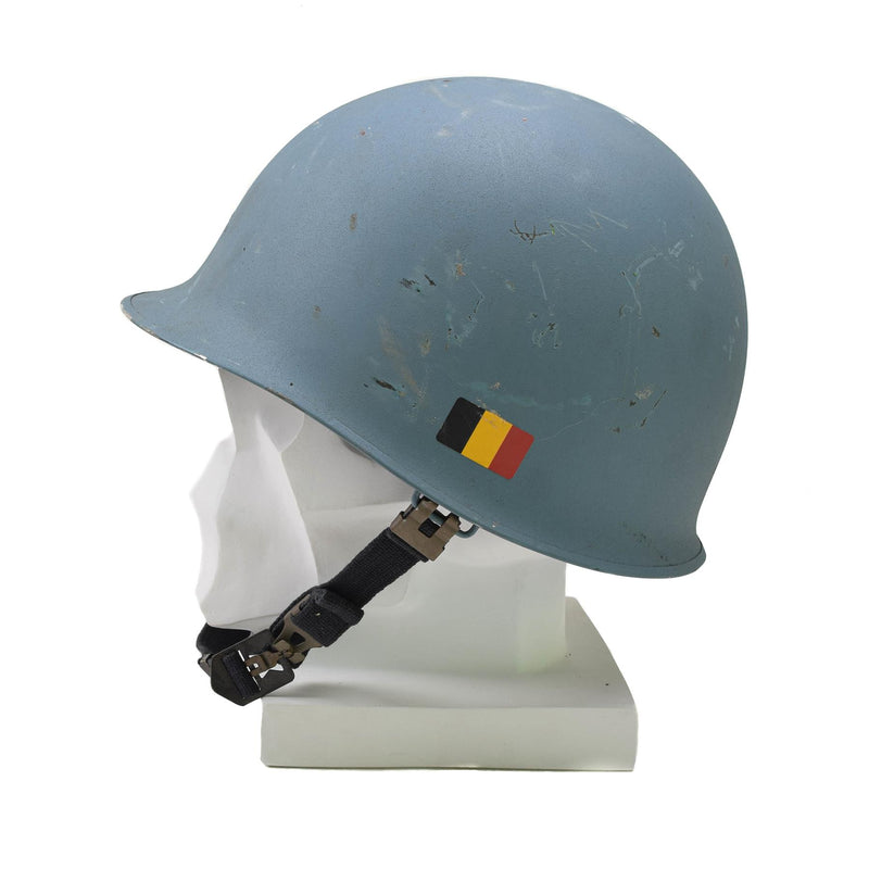 Oryginalny wojskowy belgijski hełm stalowy M51 taktyczny Wytrzymał Wewnętrzny PVC jasnoniebieski