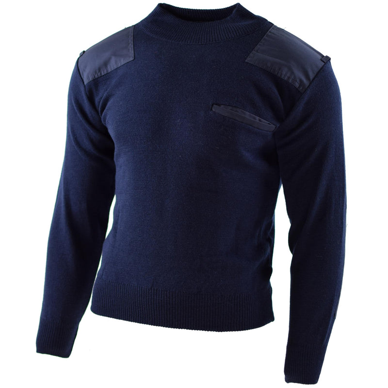 Oryginalny holenderski pullover niebieski sweter wojskowy okrągły oficer