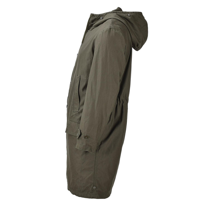 Oryginalna niemiecka wojskowa długa kurtka Parka Olive Hooded Field Coat Army Outdoor