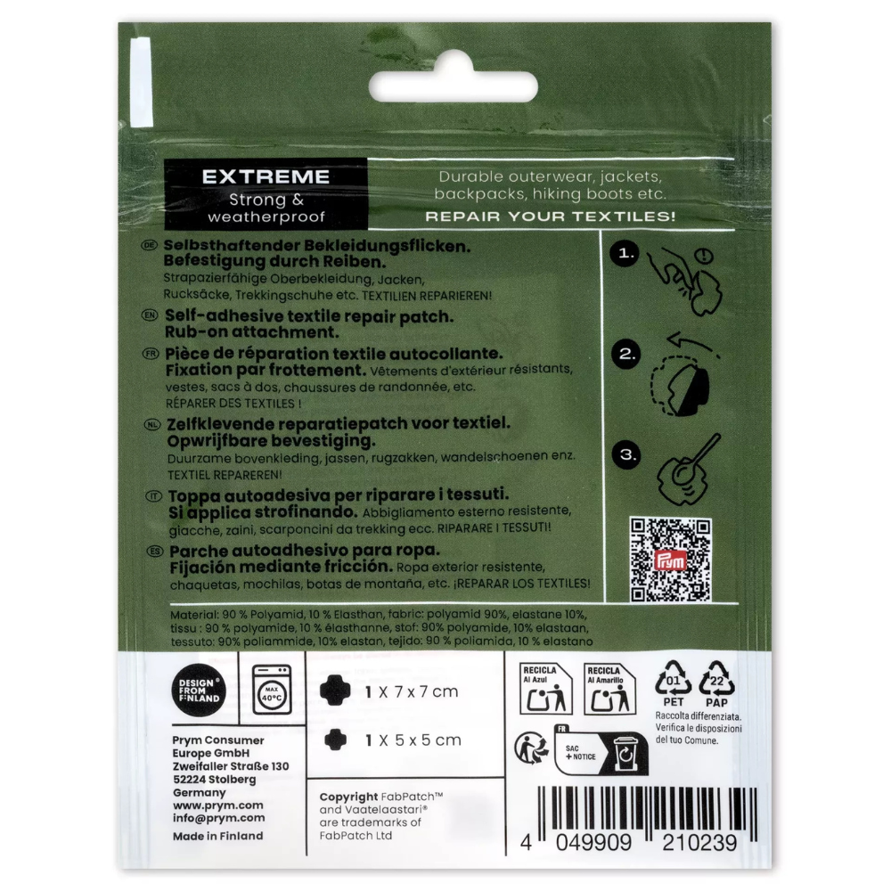 Samoprzylepne plastry naprawcze Prym FabPatch EXTREME, wodoodporne, czarne