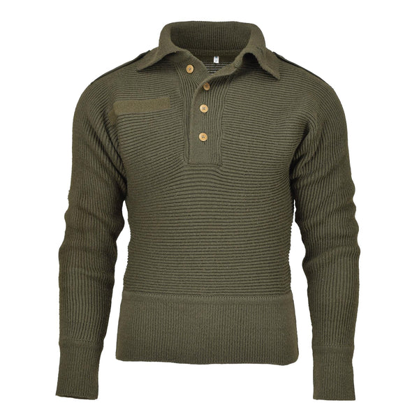 Oryginalny austriacki sweter wojskowy wzmocniony łokcie Blouson Rib Knit Pullover