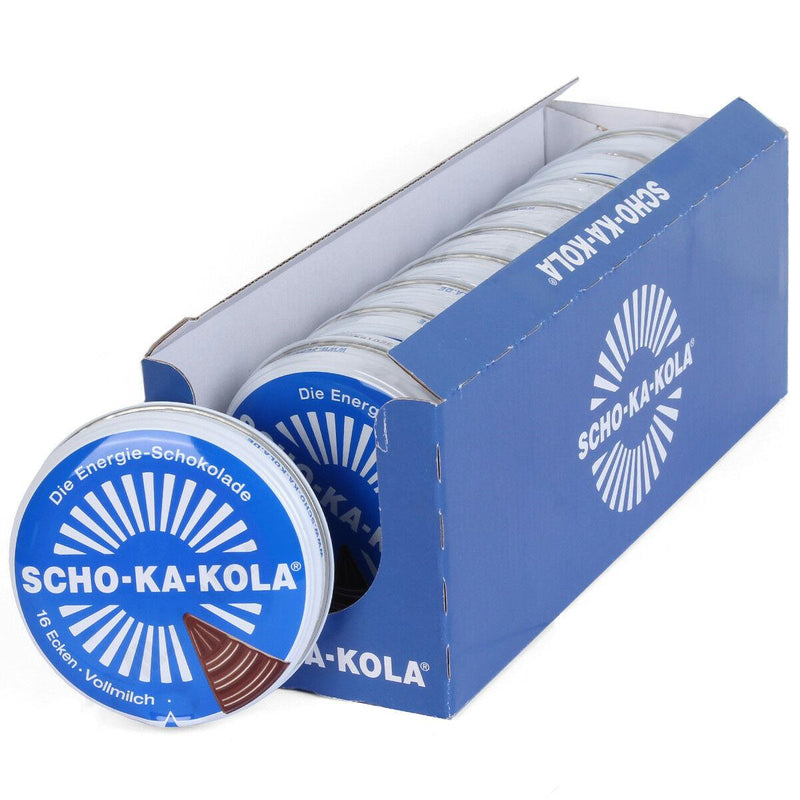 Niemiecka energia mleczna czekolada scho-kola-kola pełne mleko 100 g puszka puszka niebieska