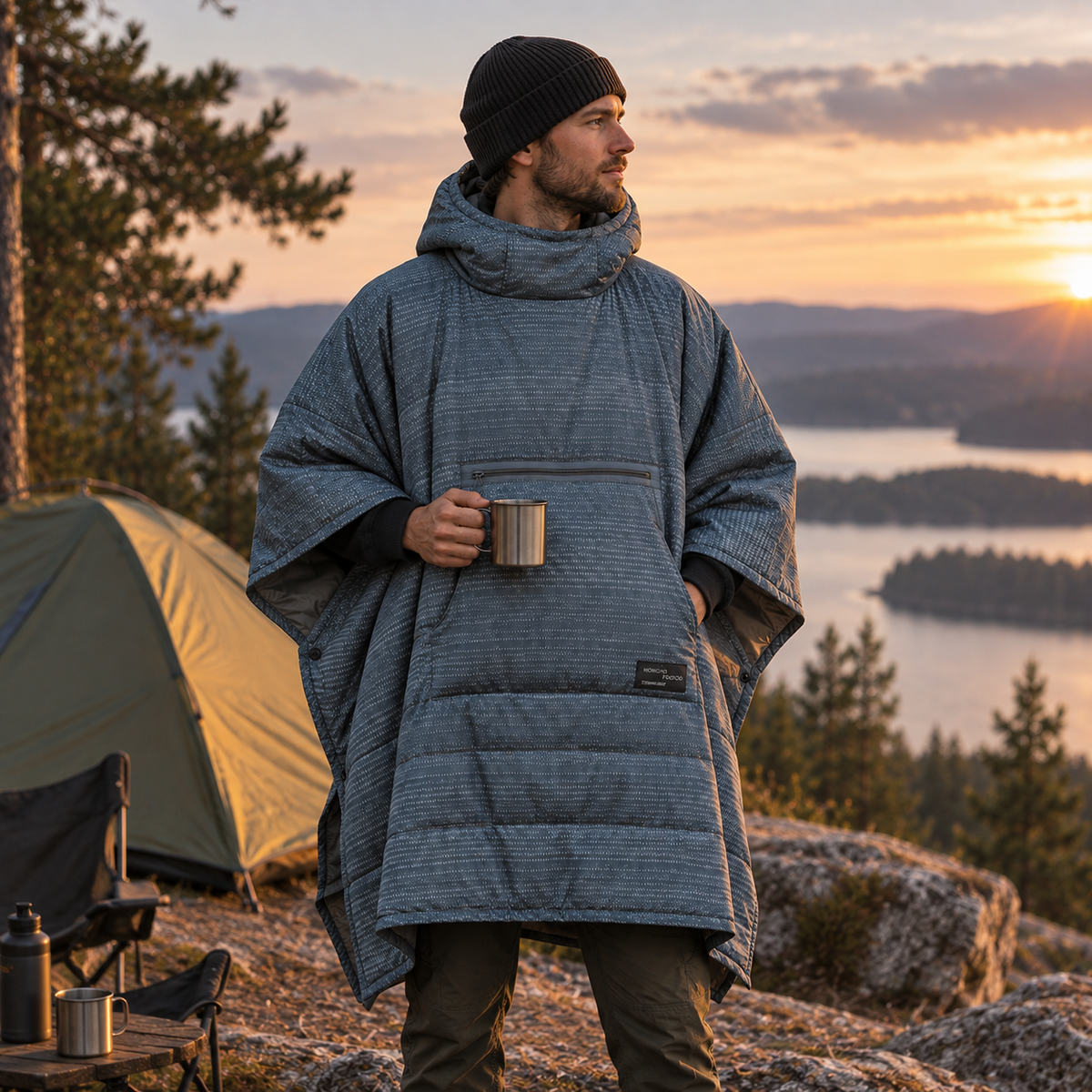 Ocieplany koc kempingowy Therm-a-Rest Honcho Poncho, wodoodporny, czarny