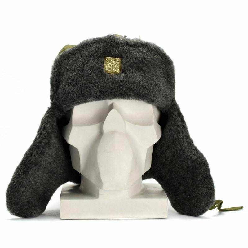 Oryginalny czeski czapkę wojskową kapelusz zimowy Ushanka Grey Olive Hat z odznaką nową