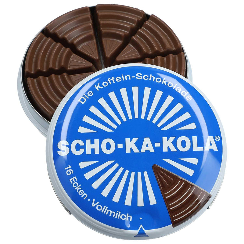 Niemiecka energia mleczna czekolada scho-kola-kola pełne mleko 100 g puszka puszka niebieska
