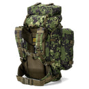 Large A.Blochl M84 camo mountain hiking daypack with padded straps, hip belt, and multiple attachment points for gear.