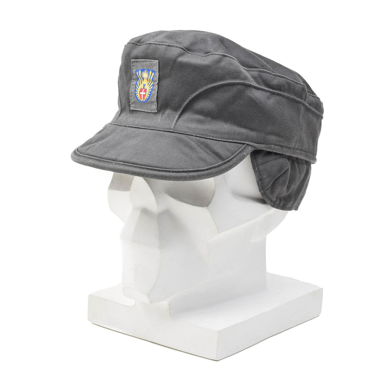 Oryginalny duński wojskowy szary czapka armii lekkie, składane flapy w stylu vintage nowe