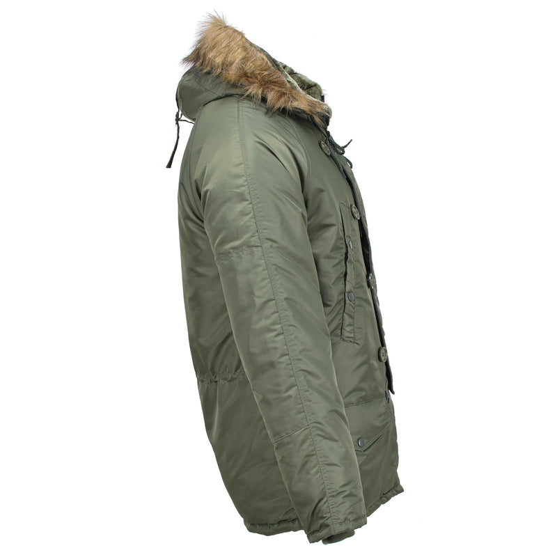 Mil-Tec marka amerykański styl wojskowy Aviator Parkana N3B Faux Fur z kapturem oliwka nowa