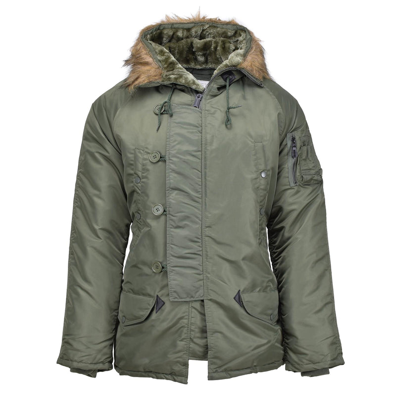 Mil-Tec marka amerykański styl wojskowy Aviator Parkana N3B Faux Fur z kapturem oliwka nowa