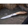 Nóż kieszonkowy BOKER Caveman Steel 440A, niepowlekana, stalowa, zdobiona drewnianą rękojeścią