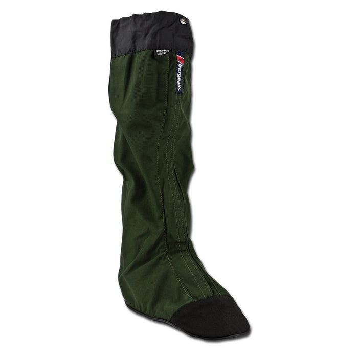 Wodoodporne zimowe getry turystyczne Berghaus Yeti Gore-Tex w kolorze oliwkowym z klapą sztormową zapinaną na rzep i wzmocnioną podeszwą