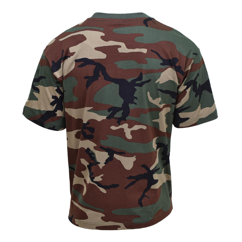 MFH USA w stylu wojskowym T-shirt z krótkim rękawem Woodland Camuflage