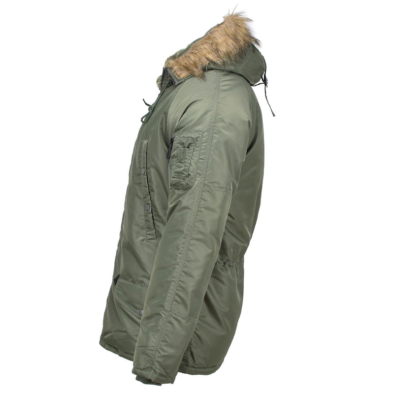 Mil-Tec marka amerykański styl wojskowy Aviator Parkana N3B Faux Fur z kapturem oliwka nowa