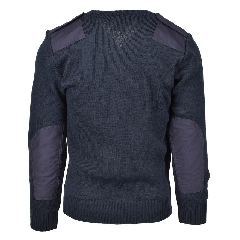 Oryginalny Brytyjska Ex Police Service Pullover Commero Jumper Blue V-Neck Sweter