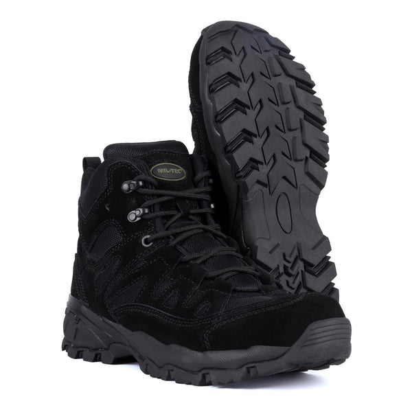 Mil-Tec Boots Mid Cielf Round Sole Camping Outdoor Black Suede Footwear
