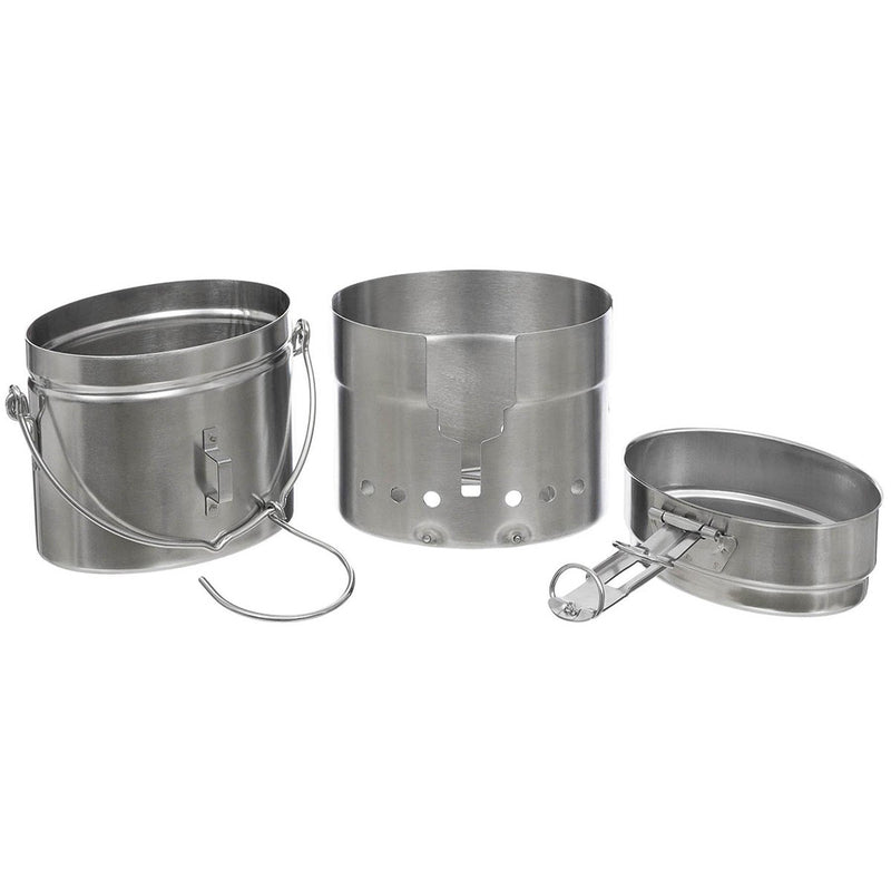 MFH Szwedzka armia Trangia Mess Mess Repro M40 Stal nierdzewna 1,5L Burner kempingowy