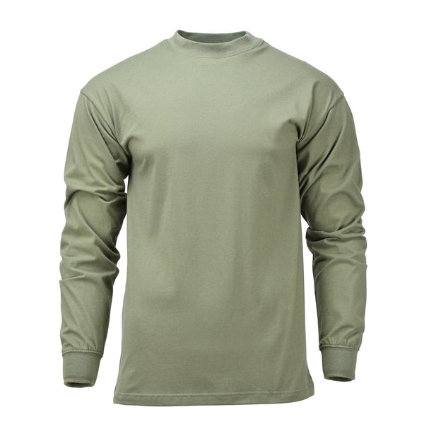 Long-sleeved olive Czech military shirt with elasticated cuffs, breathable lightweight fabric, ideal as a hiking second layer.