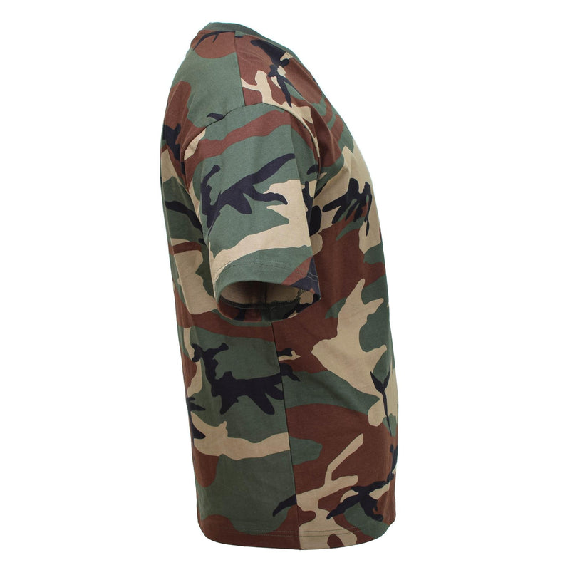 MFH USA w stylu wojskowym T-shirt z krótkim rękawem Woodland Camuflage