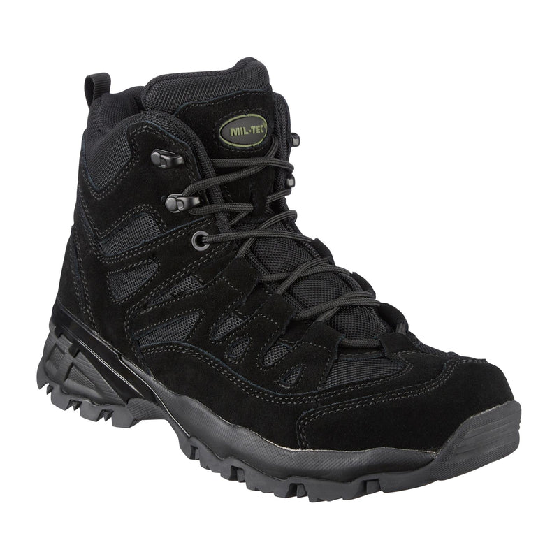 Mil-Tec Boots Mid Cielf Round Sole Camping Outdoor Black Suede Footwear