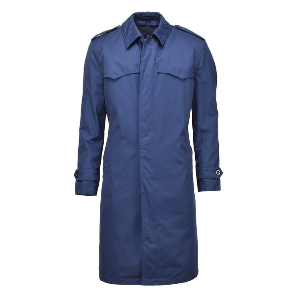 Oryginalny holenderski problem wojskowy męski piosenek przeciwdeszczowy liniowiec Trenchcoat Solid Blue