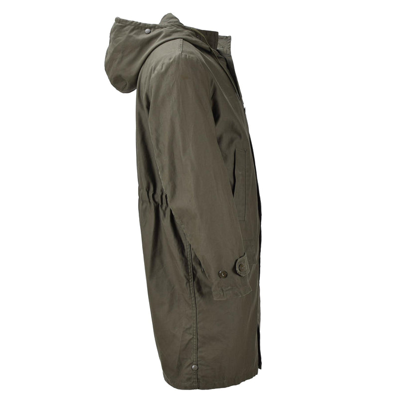 Oryginalna niemiecka wojskowa długa kurtka Parka Olive Hooded Field Coat Army Outdoor