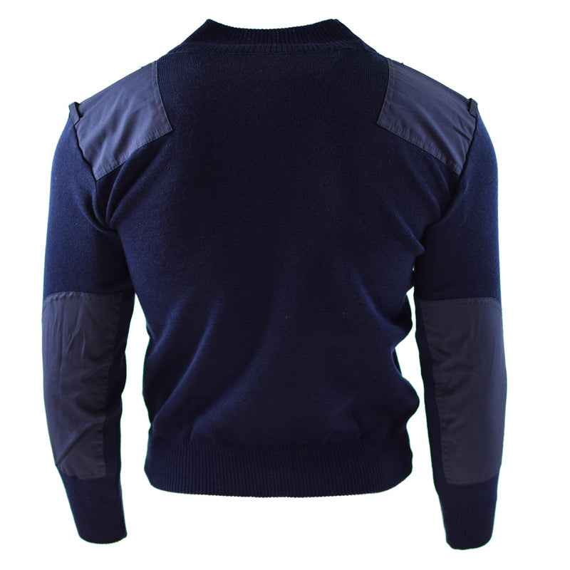 Oryginalny holenderski pullover niebieski sweter wojskowy okrągły oficer