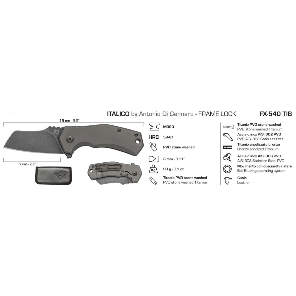 Nóż kieszonkowy Fox Knives ITALICO z owczą stopą M390, stalowy, taktyczny, kompaktowy, składany
