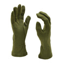 Pair of olive green fire resistant British Army gloves made from wool blend with elasticated wristbands